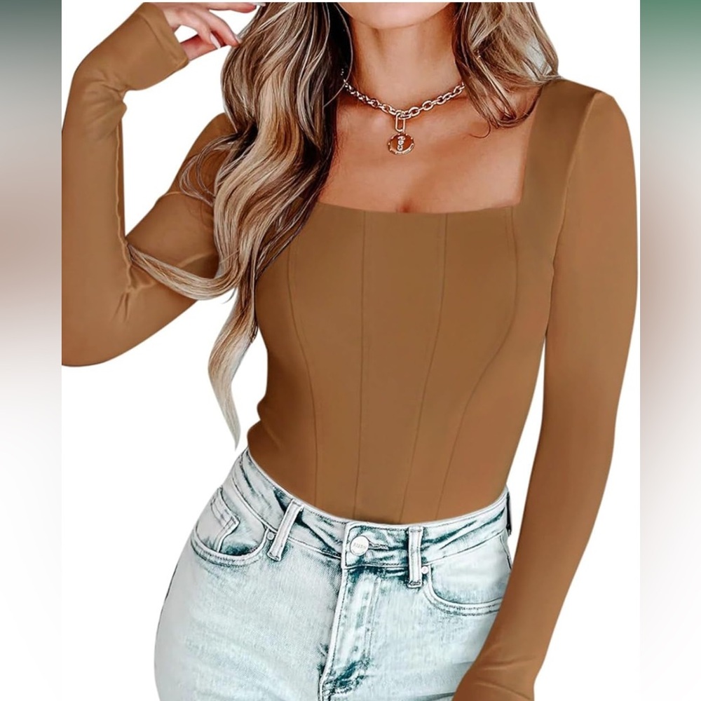 Amazon Square Neck Mesh Long Sleeve Bodysuit S •Brand New•